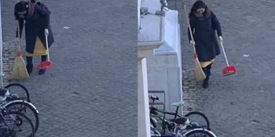 E’ una donna giapponese a pulire volontar...