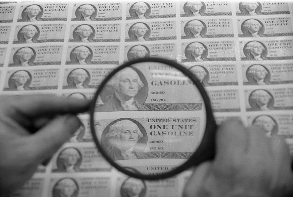 Buoni benzina statunitensi emessi a seguito della crisi energetica.