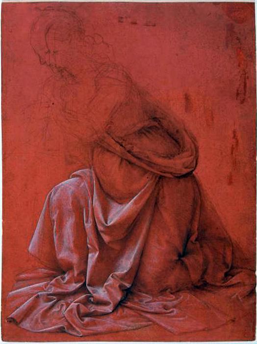 Studio di panneggio per una figura inginocchiata