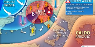 Forti temporali sulle Alpi e temperature in net...