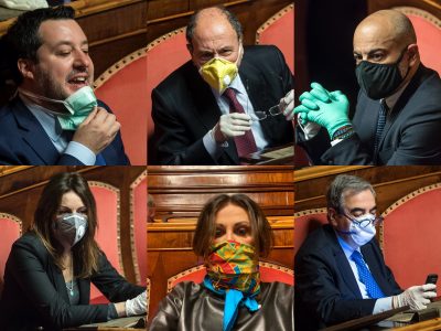 Le mascherine fra polemiche e distanze di sicurezza in Parlamento