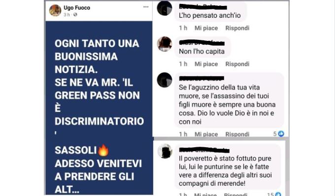 Il post contro Sassoli su Facebook commentato da alcuni utenti