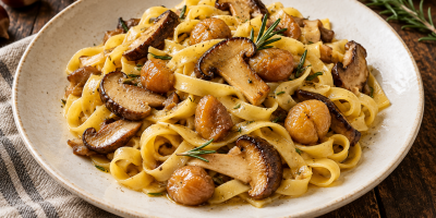 Tagliatelle con porcini e castagne: l’autunno si serve a tavola