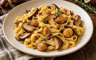 Tagliatelle con porcini e castagne: l’autunno si serve a tavola